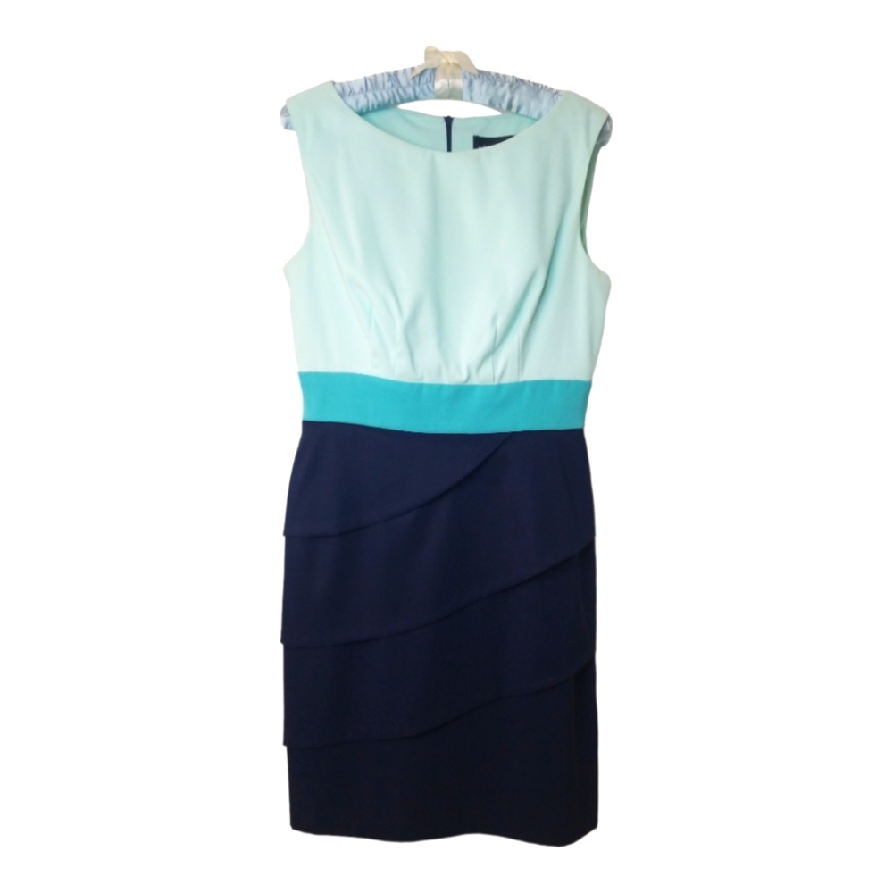 Connected Apparel Cassie Sleeveless Dress; Colorblock: Mint/Aqua/Navy; Size 6